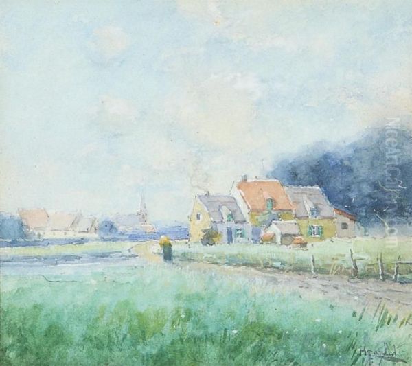 Village View Oil Painting by Henri Janlet