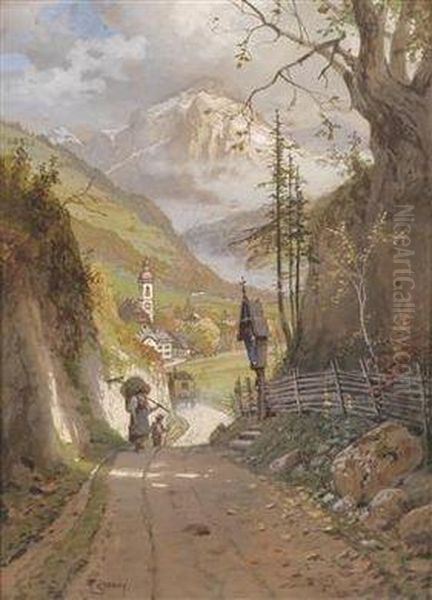 A View To Ramsau Near Berchtesgarden Oil Painting by Georg Janny