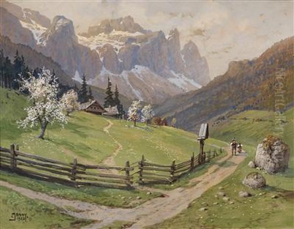 Spring In The Mountains Oil Painting by Georg Janny