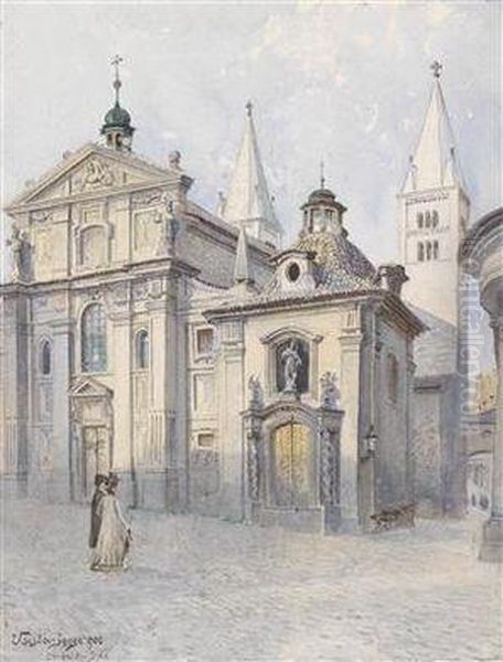 The Sv. Jiri Cathedral In Prague Oil Painting by Vaclav Jansa