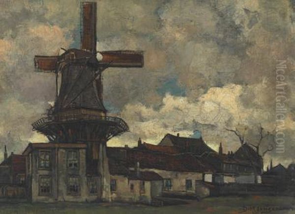 Mill On 't Veentje Circa 1900 (later N.w. Buitensingel) Oil Painting by Dirk Jansen