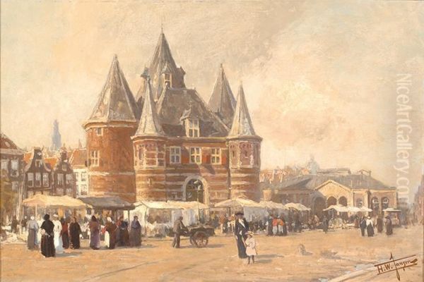 A View Of The Nieuwmarkt Oil Painting by Hendrik Willebrord Jansen