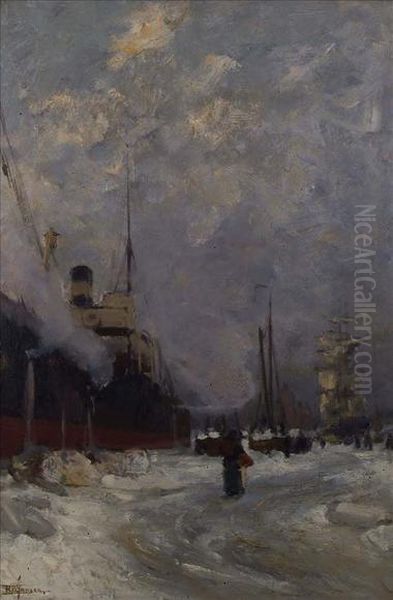 View Of Ingevroren Amsterdam Oil Painting by Hendrik Willebrord Jansen