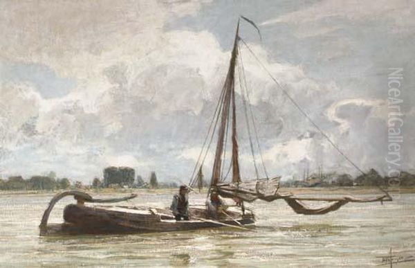 Fishermen At Work Oil Painting by Hendrik Willebrord Jansen