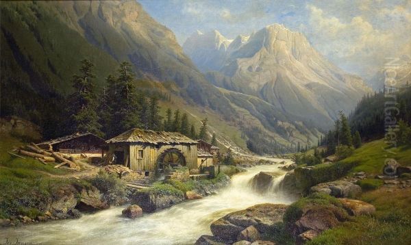 Gebirgslandschaft Mit Sagemuhle Oil Painting by Joseph Jansen