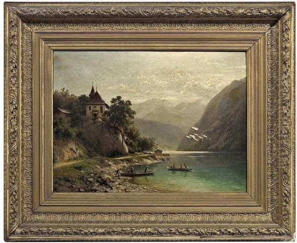 Landscape At Lakebrienz In Switzerland. Oil Painting by Joseph Jansen