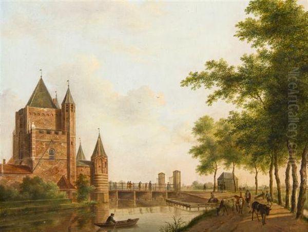 Canal At The Town Gate Oil Painting by Johannes Janson