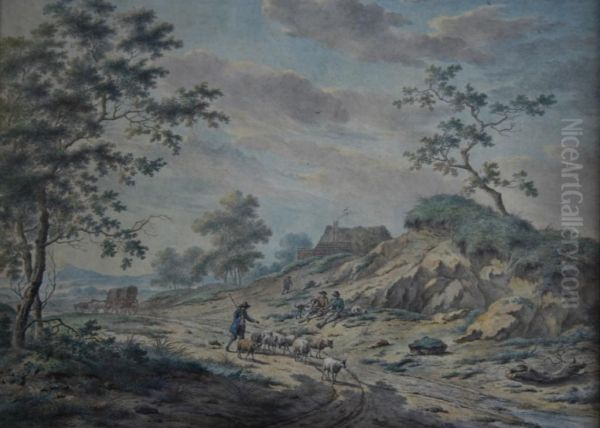 Rustic Scenes With Farmers And Livestock A Pair Oil Painting by Johannes Janson