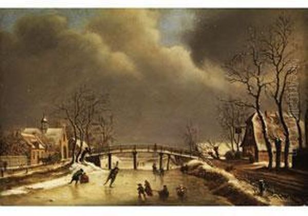 Winterliches Eisvergnugen Oil Painting by Johannes Christian Janson