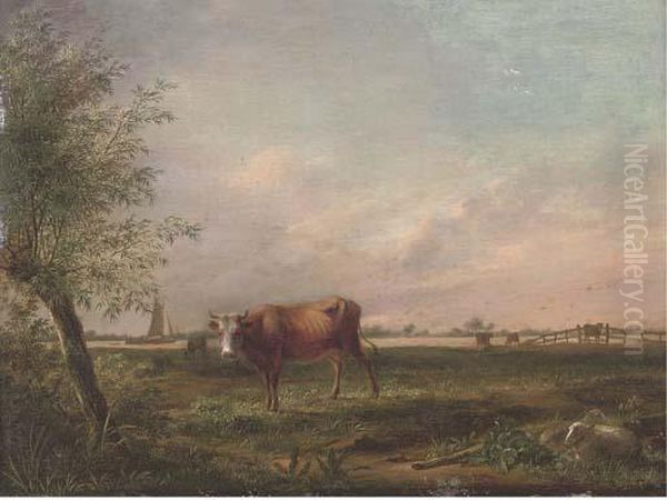 A Landscape With Cattle And Sheep Oil Painting by Johannes, Jacobus Janson