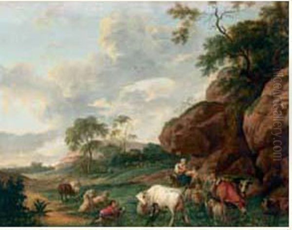 Le Repos Des Bergers Oil Painting by Johannes, Jacobus Janson