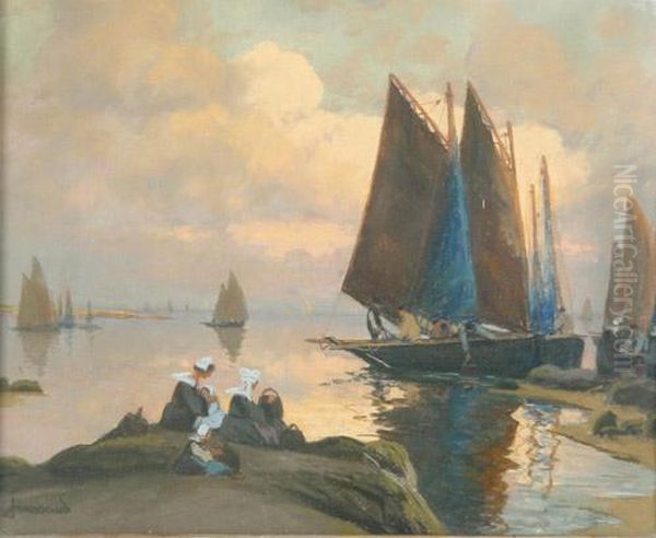 Heimkehrendefischerboote In Einem Bretonischen Hafenstadtchen Oil Painting by Mathurin Janssaud