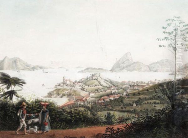 View Of The Entrance Of The Harbour Of Rio Di Janiero Up From The Hill Of Ste Theresa Above The City Oil Painting by Jacob Janssen