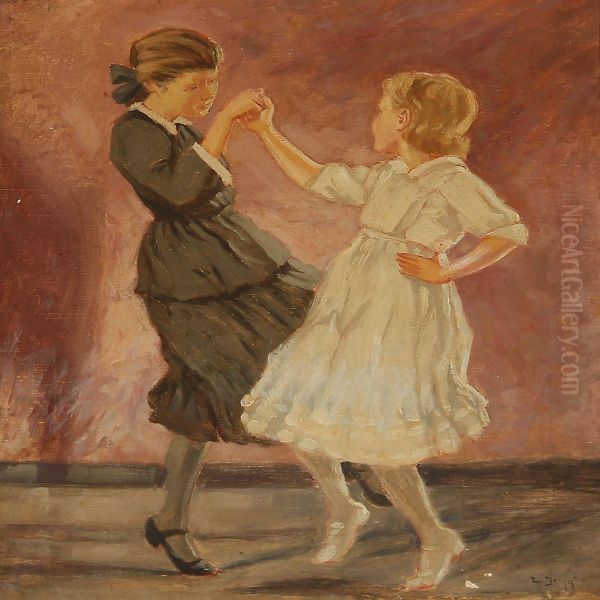 Dansende Born Oil Painting by Luplau Janssen