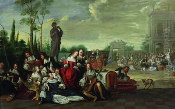 Scenes Courtoises Oil Painting by Hieronymus Janssens