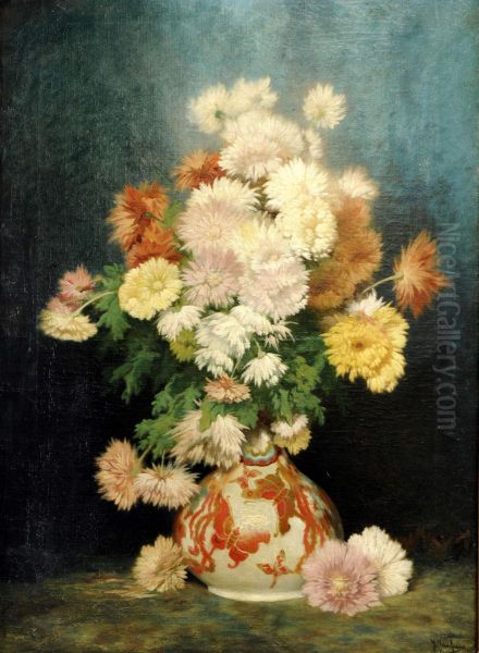 Chrysanthemes Oil Painting by Jacques Janssens