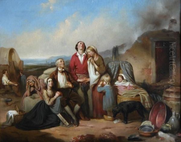 Treurende Familie Bij Een Uitgebrand Huis Oil Painting by Jan Janssens