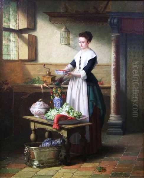 Preparing Dinner Oil Painting by Johan Janssens