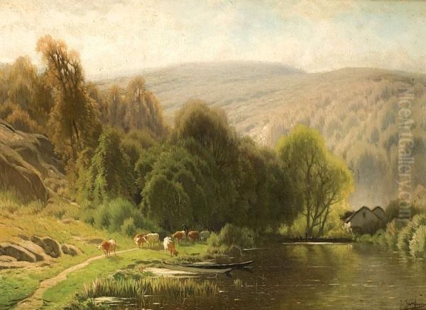 Cours D'eau Dans Les Ardennes Oil Painting by V. Janssens