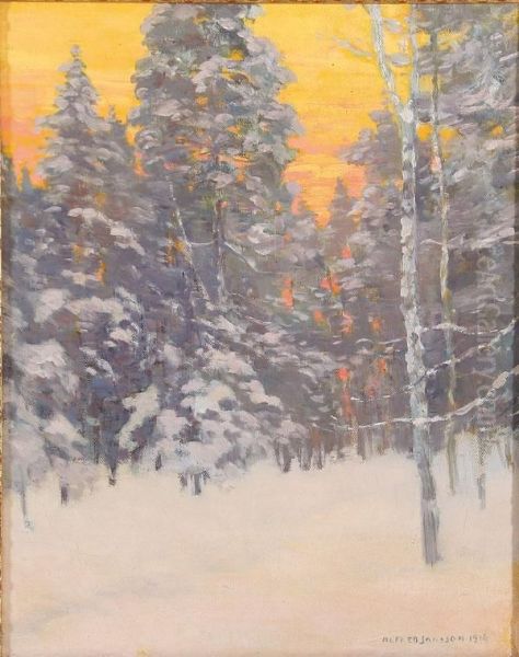 Winter Landscape At Sunset Oil Painting by Alfred Jansson