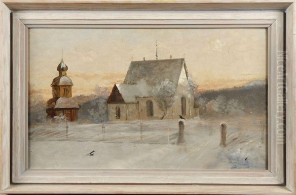 Mojl. Froso Kyrka Oil Painting by August Jansson