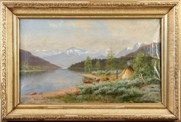 Fjallandskapmed Samer Vid Kata Oil Painting by August Jansson