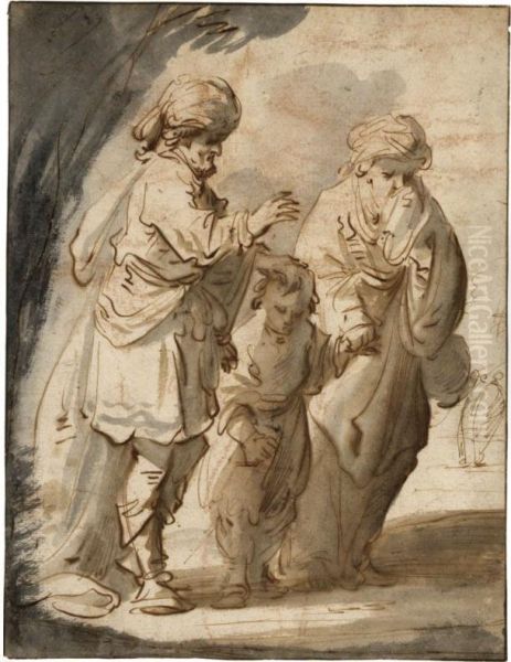 Abraham Banishing Hagar And Ishmael Oil Painting by Pieter Jansz.