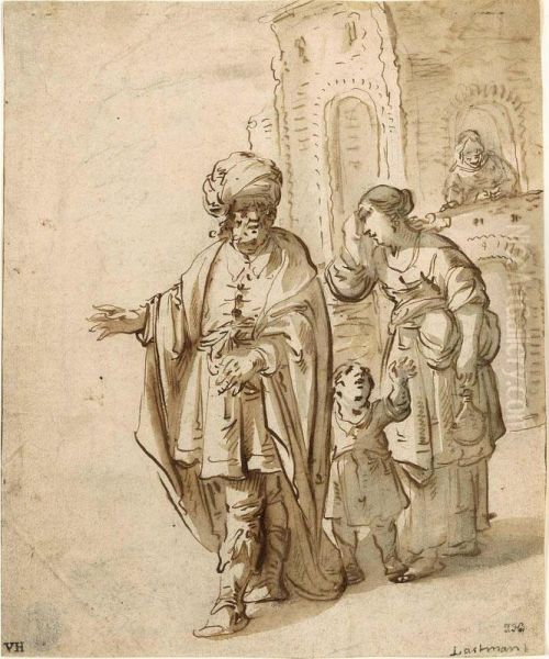 Abraham Dismissing Hagar And Ismael Oil Painting by Pieter Jansz.