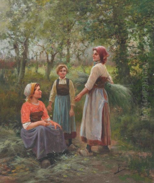 Young Harvesters Resting In The Fields Oil Painting by Jose Maria Jardines