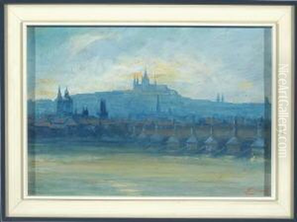 Blick Von Der Moldau Auf Prag Mit Der Karlsbrucke Und Dem Hradschin Oil Painting by Bohumil Jaros