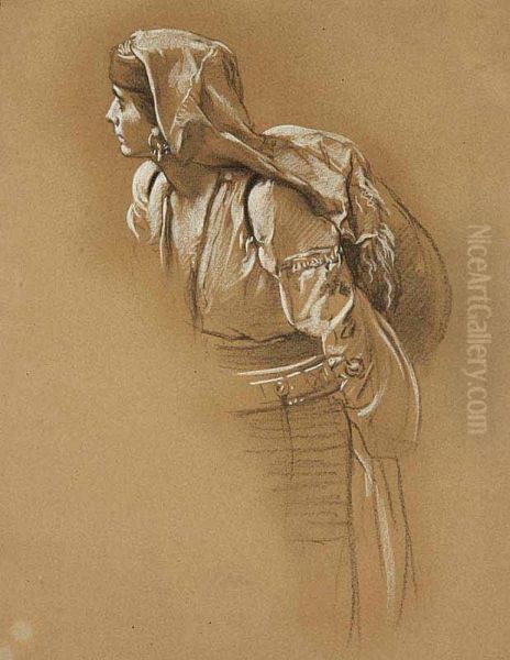 A Montenegrin Girl With A Pack On Her Back Oil Painting by Eermak Jaroslav