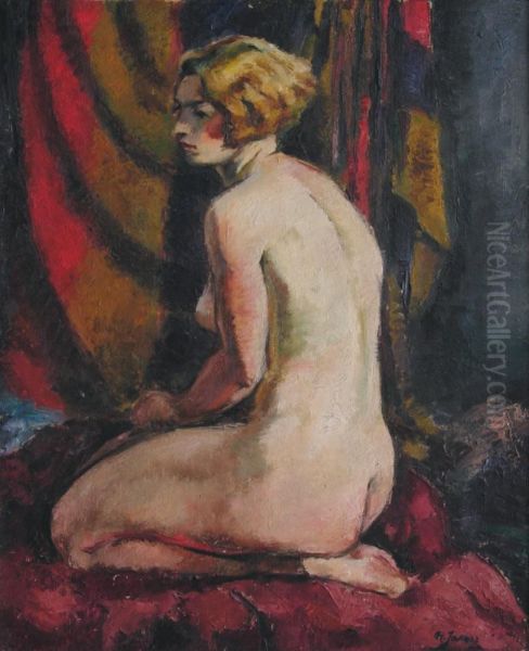 Nu Au Fond Rouge Oil Painting by Roman Jarosz