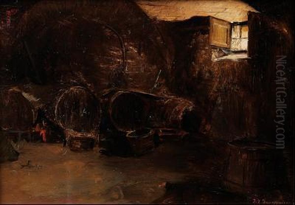 Interior De Bodega De Vino Con Barricas Oil Painting by Eliecer Jaureguizar