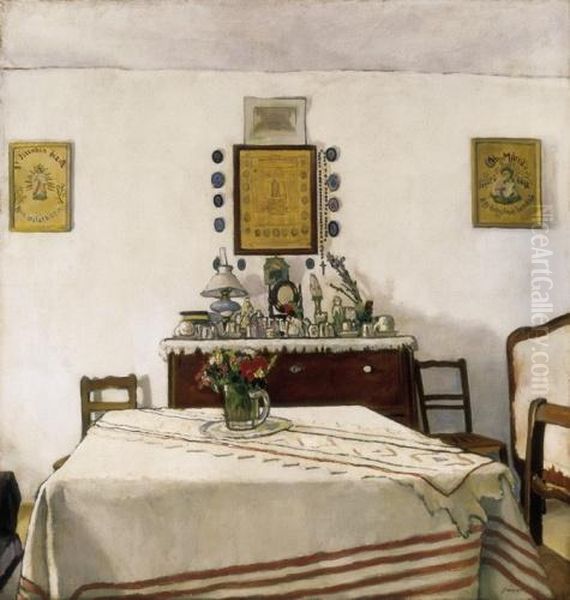 Living Room In A Peasant House In Szolnok Oil Painting by Pal Javor