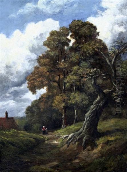 Figures On A Woodland Path Oil Painting by William Samuel Jay