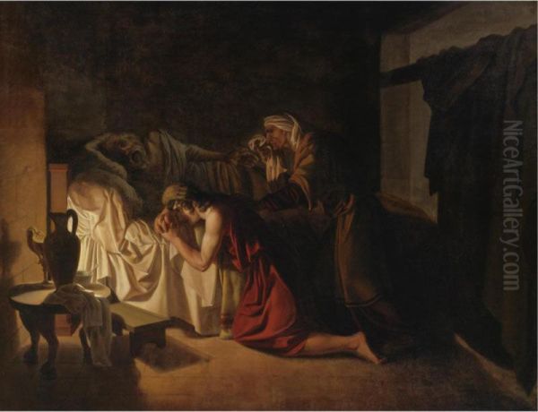 The Death Of Socrates Oil Painting by Jean Jacques Augustin Raymond Aubert