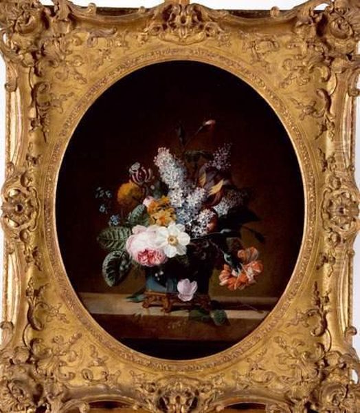 Bouquet De Fleur Aux Roses, Lilas, Narcisses, Jonquilles Ettulipes Oil Painting by Jean Louis de Veilly