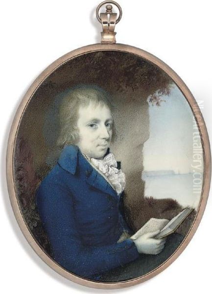 Thomas Sinclair Of Abbeyville, In Blue Coat, White Waistcoat, White Frilled Cravat, Holding An Open Book In His Right Hand; Cliffs And Seascape Background Oil Painting by Philip Jean