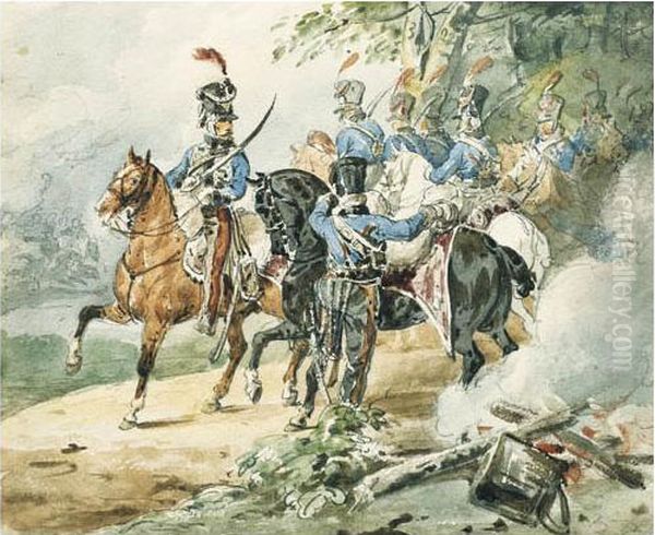 Grand Garde Du Premier De Hussards Oil Painting by Gricault Jean-Louis-Andr-Thodore