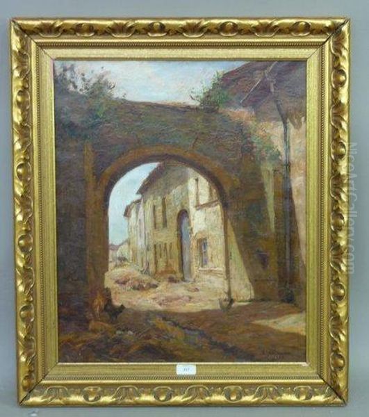 Basse-cour A L'entree Du Village Oil Painting by Alfred Pierre Joseph Jeanmougin