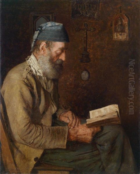 An Old Man Reading Oil Painting by Alfred Pierre Joseph Jeanmougin