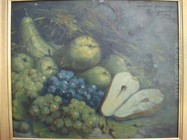 Nature Morte Aux Poires Et Raisins Oil Painting by Alfred Pierre Joseph Jeanmougin