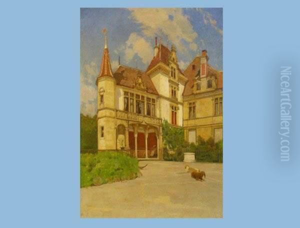 Chateau De Gorgier St. Aubine Oil Painting by Gustave Jeanneret