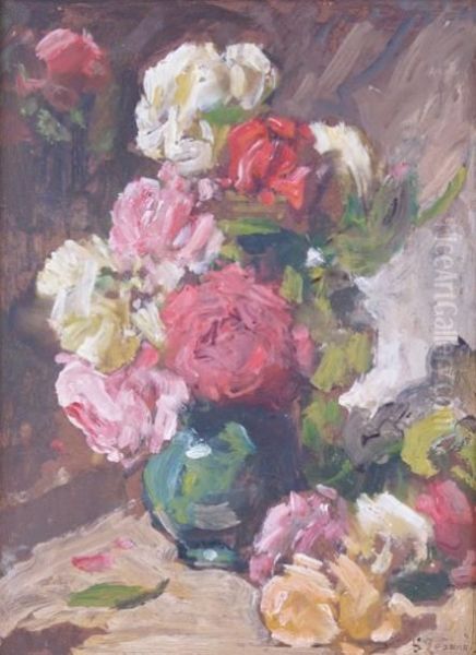 Vase De Roses Oil Painting by Georges Jeannin