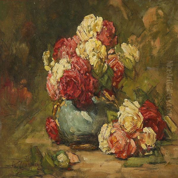 Roses In A Vase Oil Painting by Georges Jeannin