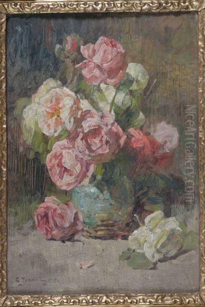 Vase De Roses Oil Painting by Georges Jeannin