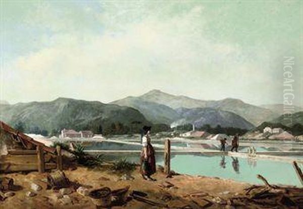 Gathering Water At The Reservoir, Hyeres, France Oil Painting by Philippe-Auguste Jeanron