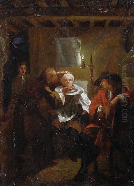 At The Barber Oil Painting by Nicolas Henry Jeaurat De Bertry