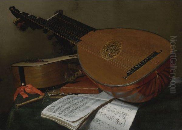 Still Life With A Lute And A Guitar Oil Painting by Nicolas Henry Jeaurat De Bertry