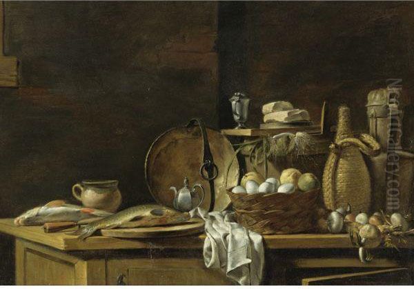 Kitchen Table Still Life Oil Painting by Nicolas Henry Jeaurat De Bertry